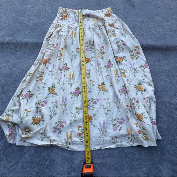 Petal & Pup Skirt Womens Small Cream Floral Midi Linen Blend Summer - Picture 9 of 12